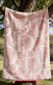 Soft Pink Monogram Chanel Double C Logo Flannel Sofa Throw Blanket IMG_6988